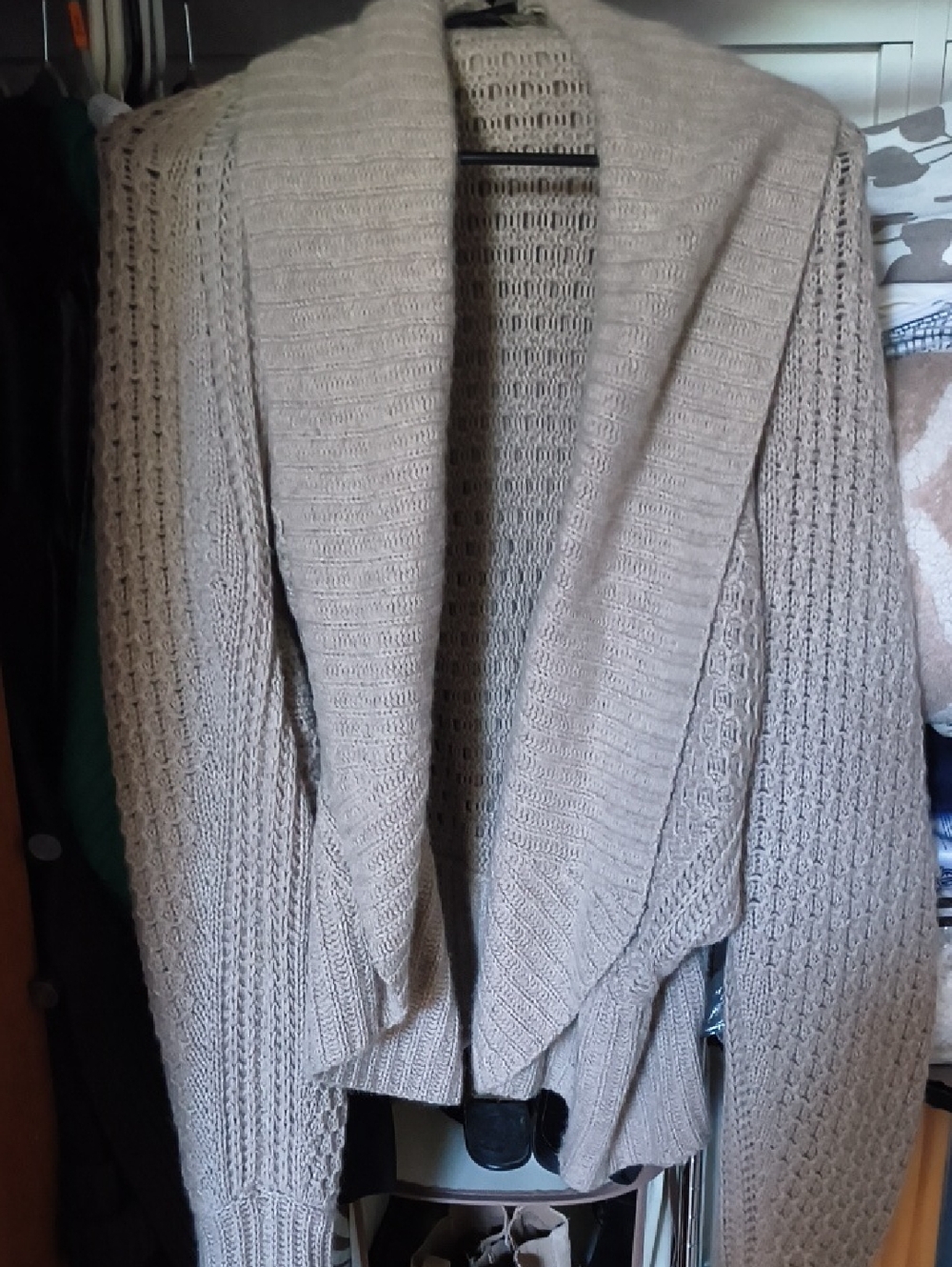 ply cashmere Taupe Open-Front Knit Cardigan